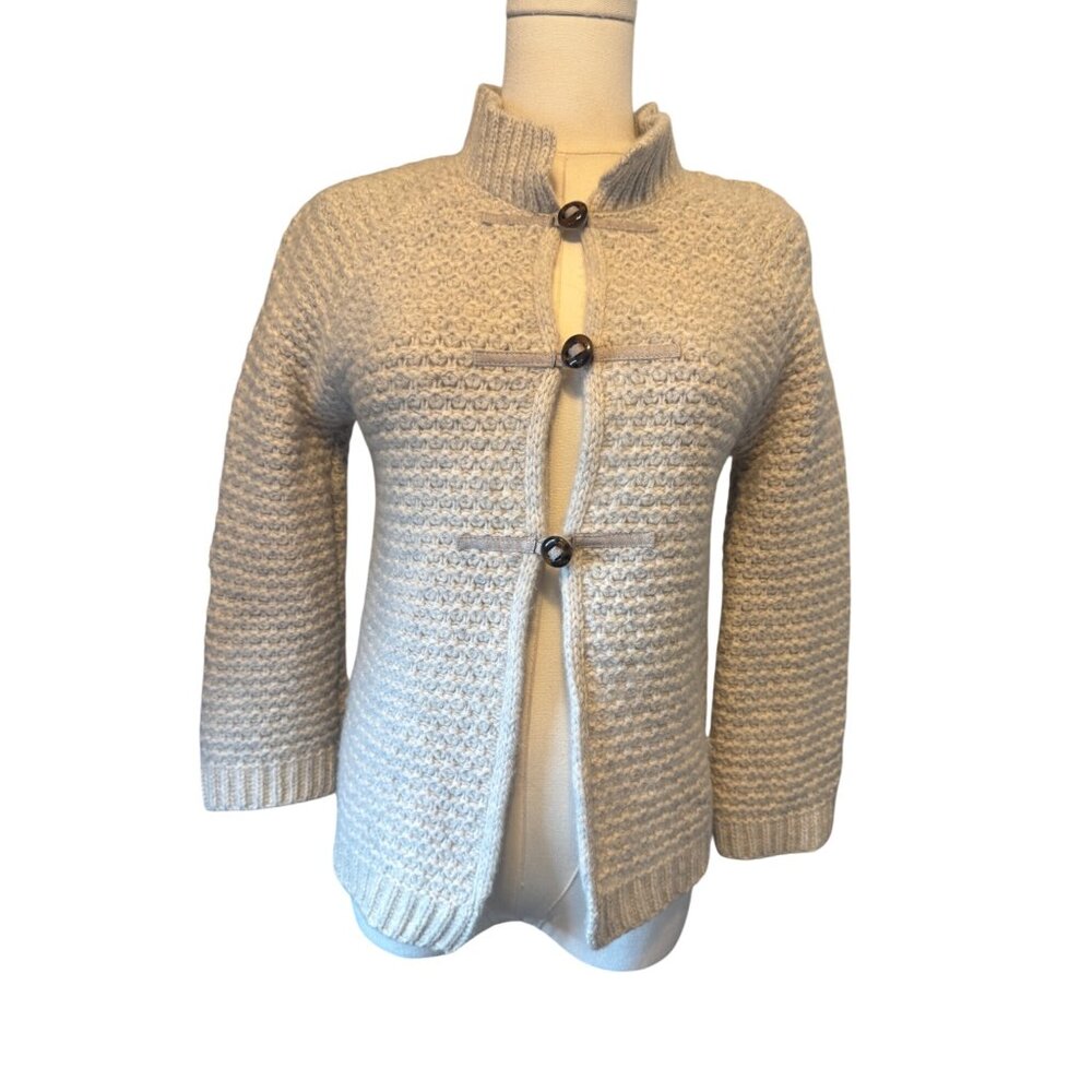 ZARA Beige Small Wool Blend Knit Cardigan Sweater Jacket Button Closures